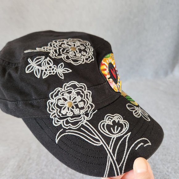 Karma Live in The Moment Embroidered Skull Cap Hat Cotton Black One Size - Picture 3 of 11